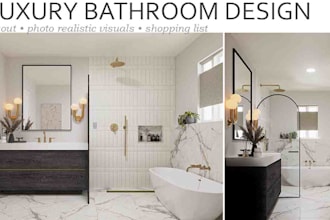 design luxury bathroom interiors with realistic 3d renders and layout plan
