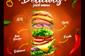 design unique food flyer, poster and restaurant menu