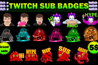 design elegant twitch sub badges or sub emotes