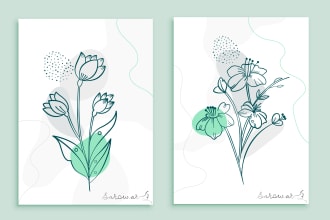 draw line art illustration botanical and flowers beautifully