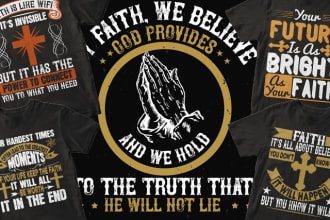 provide 50 pre made editable christian t shirt designs