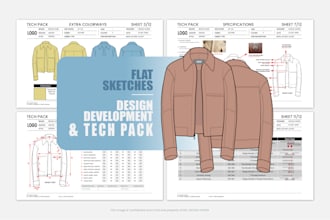 design flat sketches and tech pack for fashion design