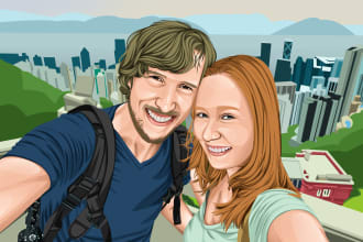 draw couple or family into vector cartoon portrait