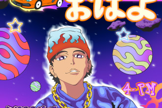 create anime emo rap hiphop album cover music illustration
