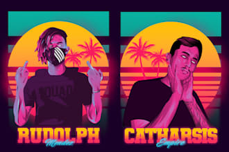 draw vaporwave,retrowave 80s style from your photo