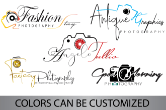 design handwritten signature photography logo with camera