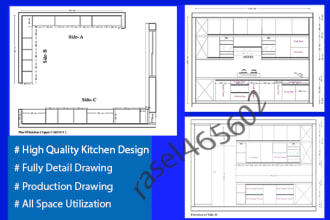 do your kitchen design in auto cad 2d, 3d