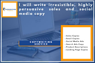 write sales copy for email, landing page, website, social media, and search ad