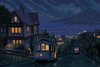 draw pixel art background and landscape