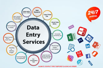 data entry, web research, copy paste, scraping, excel data entry, typing work