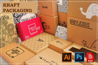 design custom product packaging mailer, kraft box, label for amazon, print ready