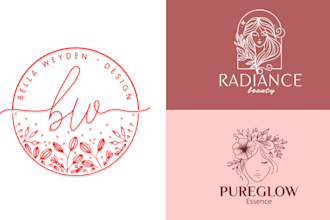 create a botanical boho feminine hand drawn line art logo design