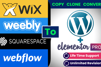 convert clone wix, weebly, webflow, sqsquarespace to wordpress elementor website