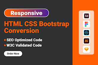 convert psd to html, figma to html, xd to html, sketch to html with responsive