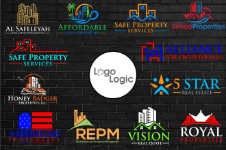 do real estate, property, construction, home and roofing logo