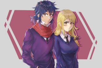 draw anime style, original character, fanart and couple