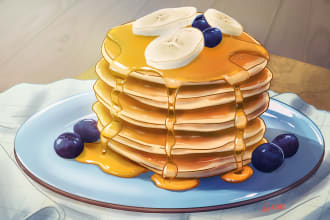 create any food illustration in realistic anime style
