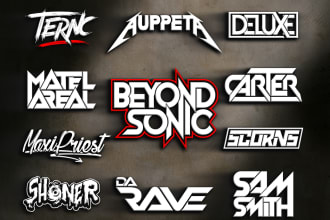 design unique, custom, dj music, band, edm, typography, hip hop rock logo