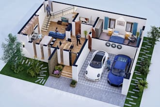 create realistic 3d floor plan ,interior exterior renderings