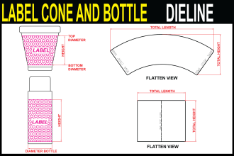 create label dieline for round bottles and cone