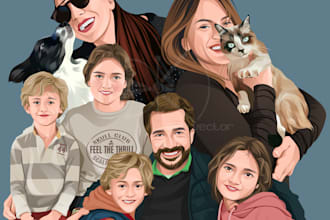 draw couple family portrait illustration from your photo