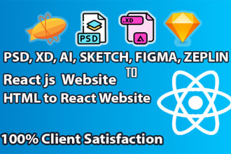 code PSD,xd,figma to react or HTML to react js website