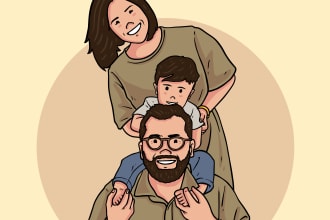 draw cute, minimalist family portrait illustration