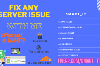 fix smtp, email, dns, mx, mysql, cpanel whm, webmin, virtualmin, plesk issues