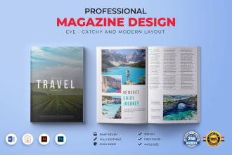 do digital magazine cover, magazine layout, catalog design, booklet design