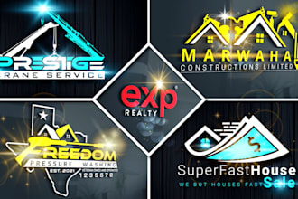 3d construction real estate realtor property home roofing building logo design