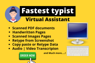 be your fastest typist VA in excel, word, pdf copy typist