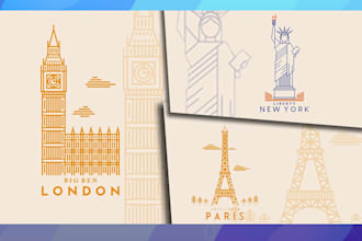 create a building icon illustration with outline style