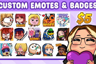 create custom cute chibi twitch emotes and sub badges