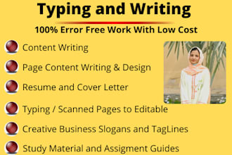 do typing, content writing, editing, proof reading and copy paste work