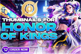 design an eye catching youtube thumbnail for honor of king