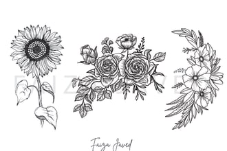 draw botanical flowers, fruits, plants, foods one line art digital illustrations