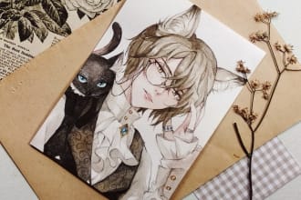 create hand drawn watercolor fan art anime illustrations
