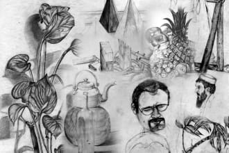 create pencil illustration portrait drawing  and abstract art