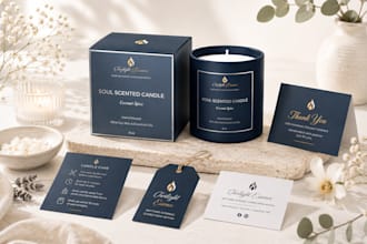 design luxury candle packaging, candle labels and box packaging
