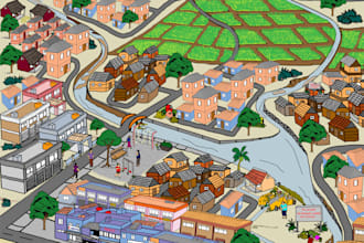 map,cityscape and people illustration