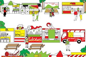 map,cityscape and people illustration