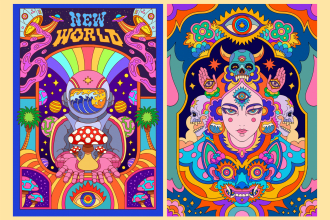 create detailed art of psychedelic stoner album cover