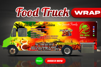 design stylish food truck wrap, food trailer wrap, or food van wrap design