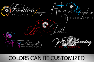 design handwritten signature photography logo with camera