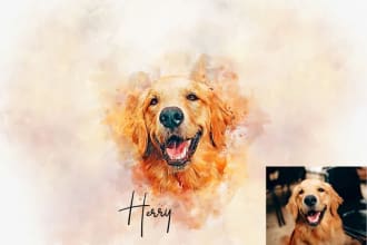 paint watercolor portrait of your pets or animal photos