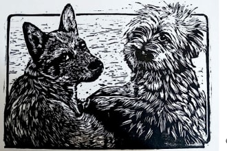 draw a pet portrait using linocut technique