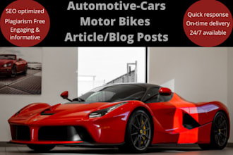 write SEO based automotive, car and motorbikes article and blog posts