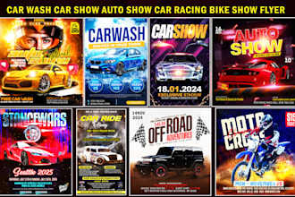design truck show, car show, car racing, car wash, bike show, bike racing flyer