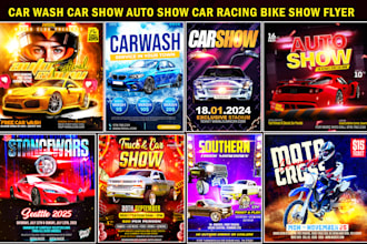 design truck show, car show, car racing, car wash, bike show, bike racing flyer