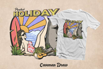 draw vintage surf and beach illustration for clothing brand